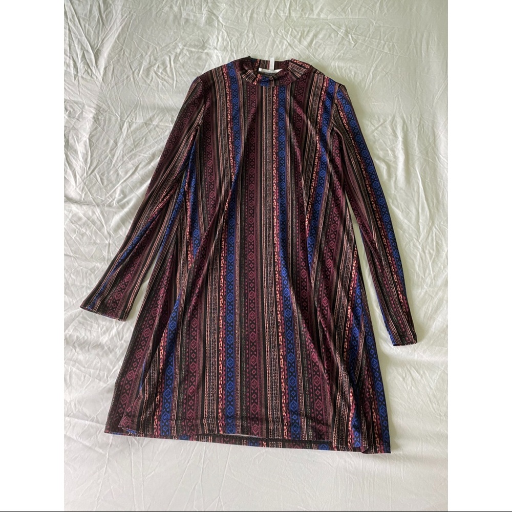 patterned mock neck shift dress